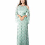 Mint Green Cold Shoulder Lace Maxi Dress