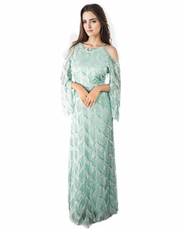 Mint Green Cold Shoulder Lace Maxi Dress