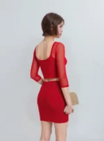 Fiery Red Sheer Long Sleeve Crop Top - Image 5