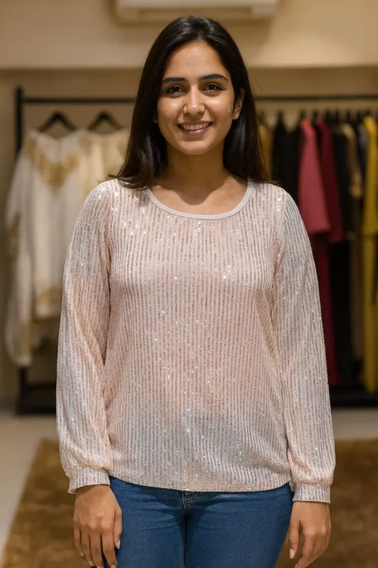 Golden Striped Sequin Party Top