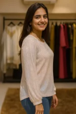 Golden Striped Sequin Party Top - Image 2