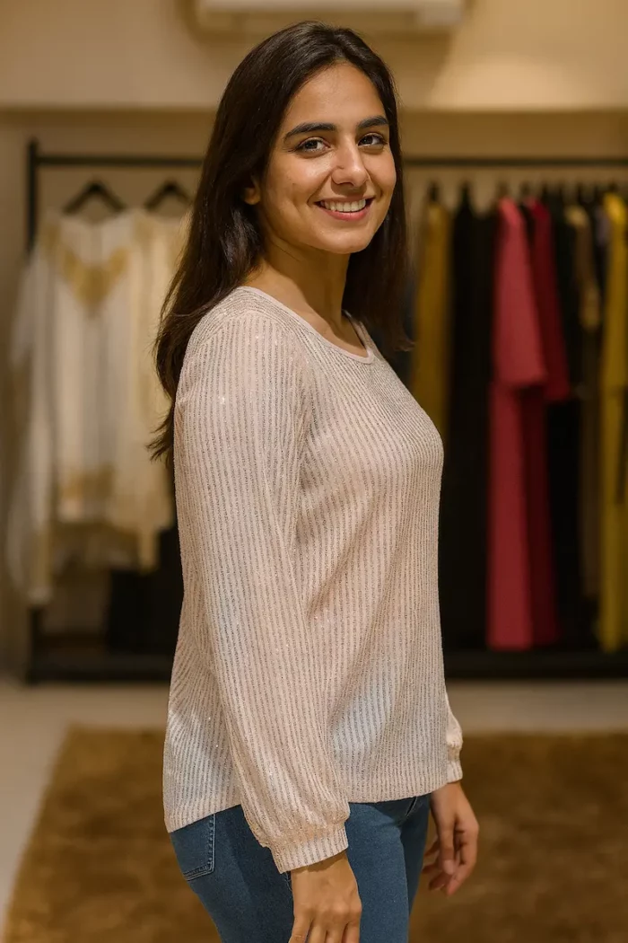 Golden Striped Sequin Party Top - Image 2