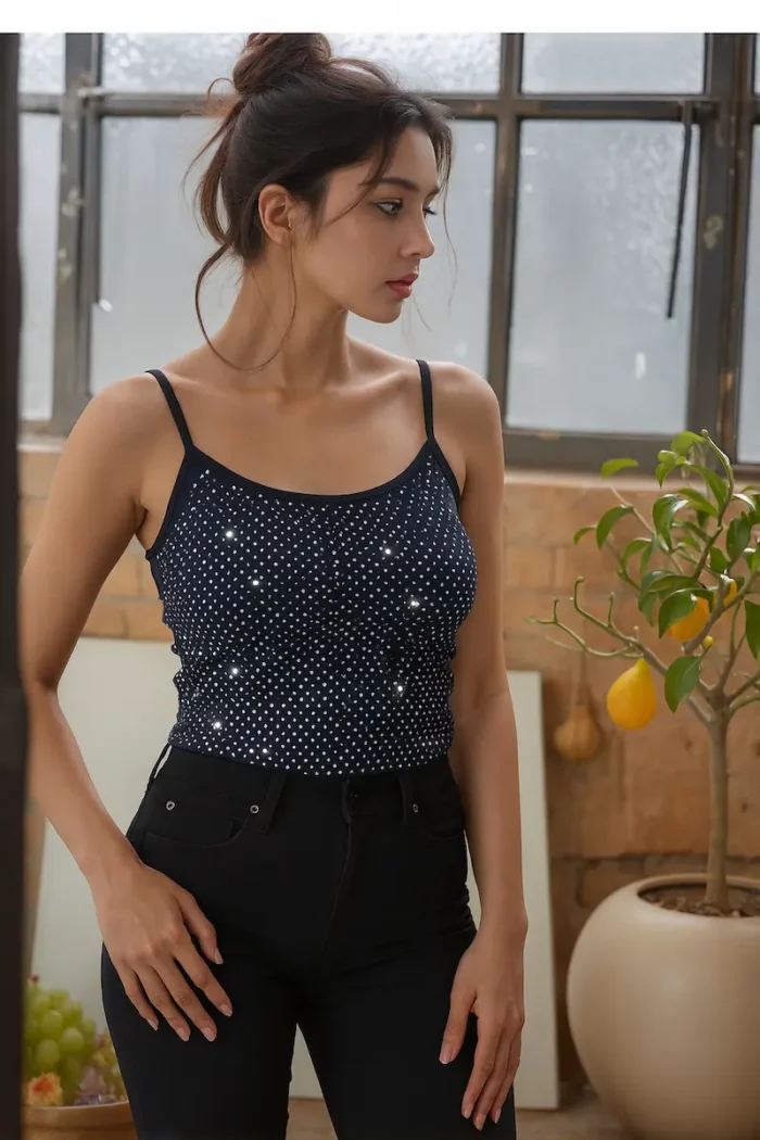 Rhinestone Cami Top For Women In Black - Image 2