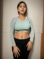 Mint Green Padded Crop Top for Girls