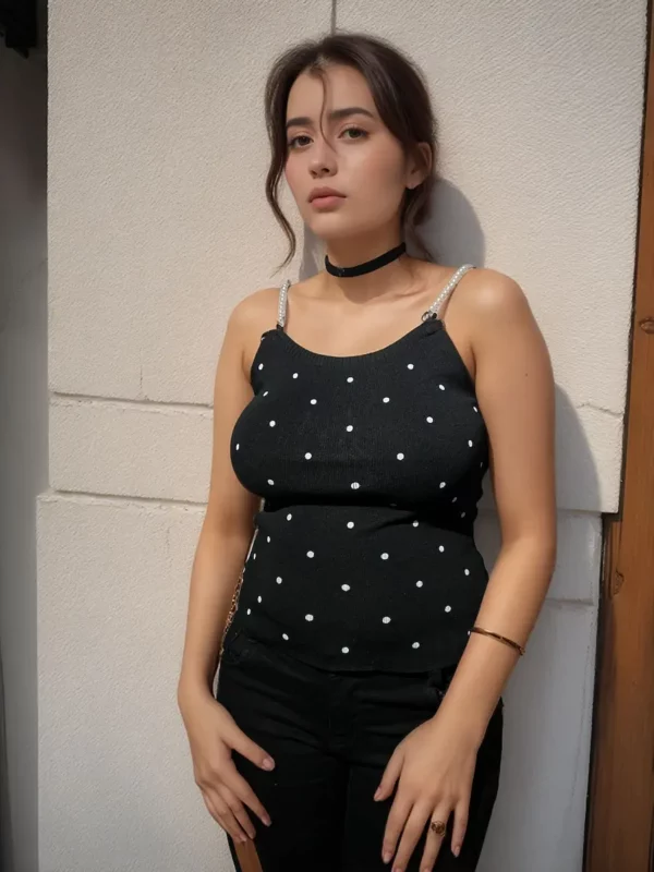 Black Polka Dot Top with pearls Straps