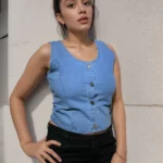 Classic Denim Crop Top - Blue - Button Down - Sleeveless