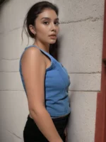 Classic Denim Crop Top - Blue - Button Down - Sleeveless - Image 2