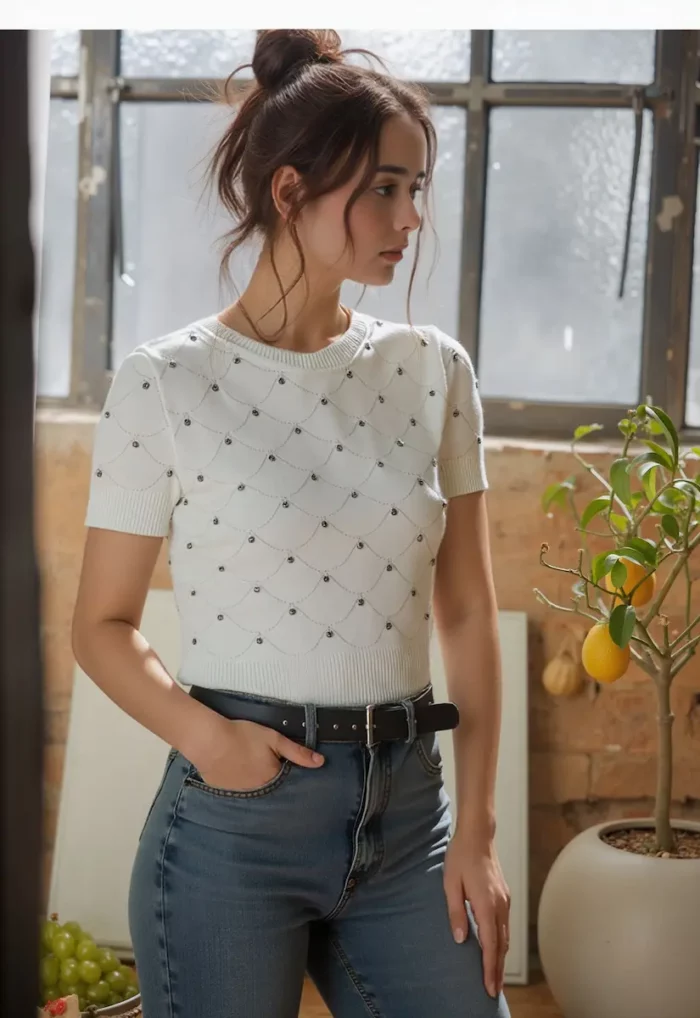 Studded White Top For Girls