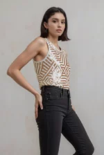 Golden Geometric Sleeveless Sequin Top for women - Image 2