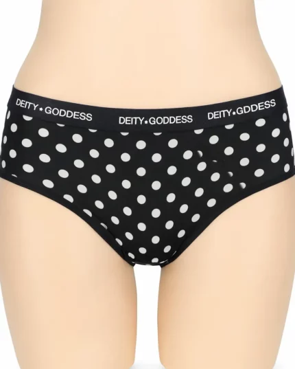 Black Polka Dot Mid Rise Panty for Women with Waistband