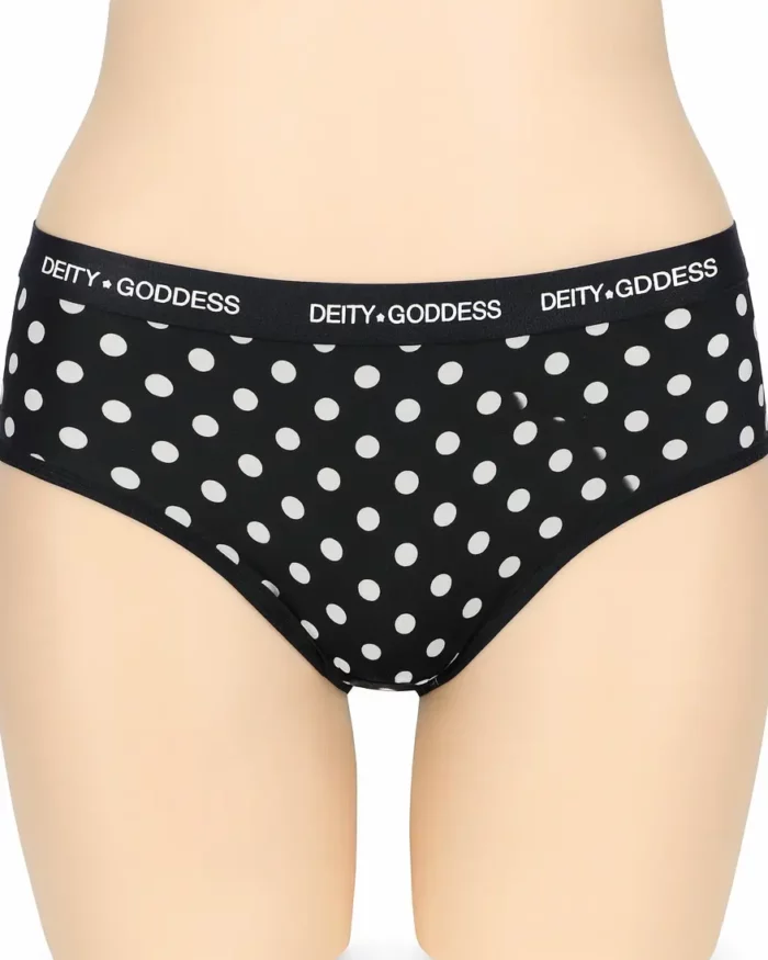 Black Polka Dot Mid Rise Panty For Women With Waistband